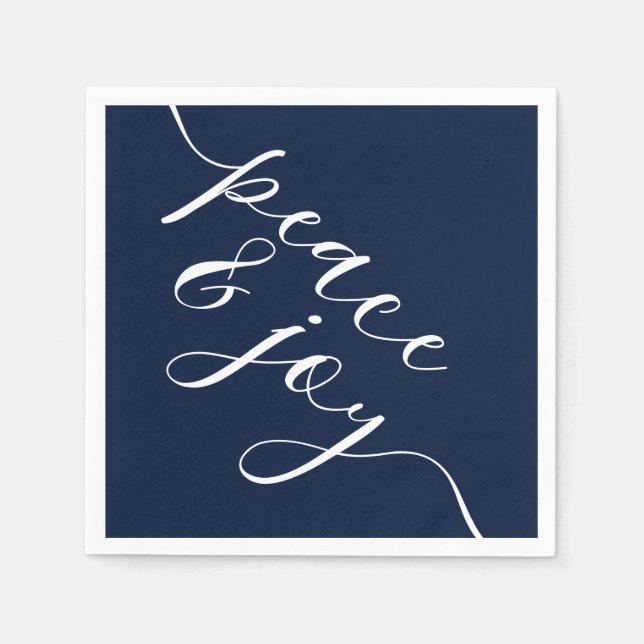 Modern Deep Midnight Blue Peace And Joy Christmas Napkin (Front)