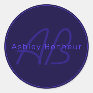 Modern Deep Purple Colours Cool Name & Monogram Classic Round Sticker