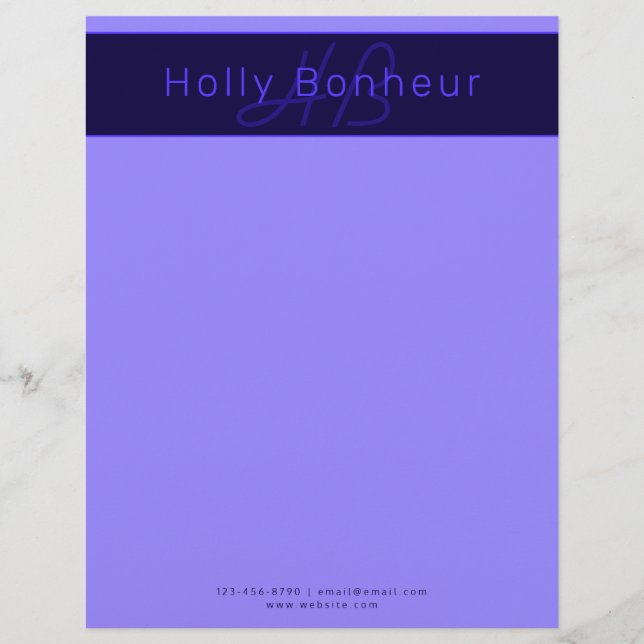 Modern Deep Purple Colours | Cool Name & Monogram Custom Letterhead (Front)