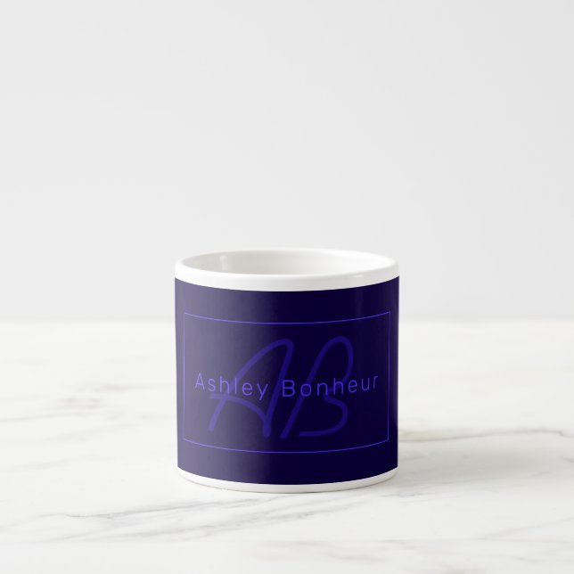 Modern Deep Purple Colours | Cool Name & Monogram Espresso Cup (Front)