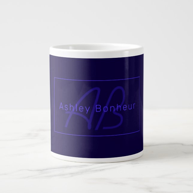 Modern Deep Purple Colours | Cool Name & Monogram Large Coffee Mug (Front)