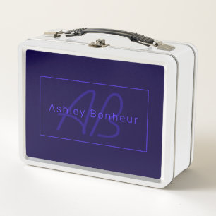 Modern Deep Purple Colours Cool Name & Monogram Metal Lunch Box
