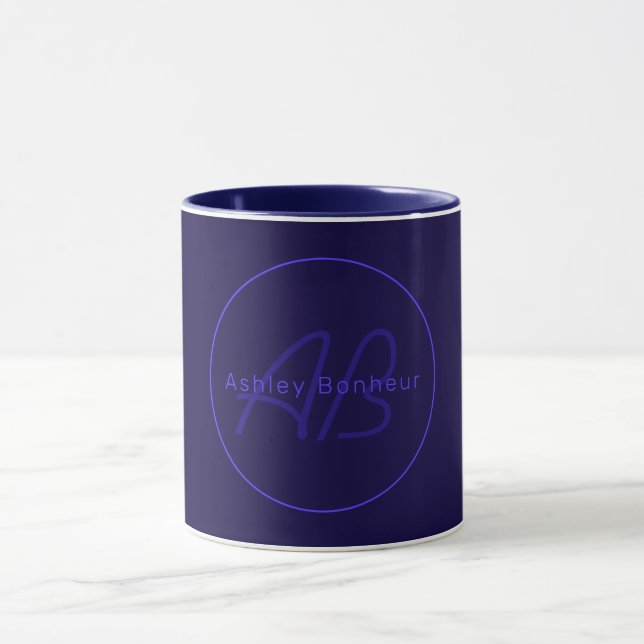 Modern Deep Purple Colours | Cool Name & Monogram Mug (Center)