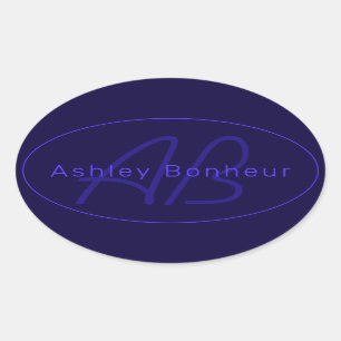 Modern Deep Purple Colours   Cool Name & Monogram Oval Sticker