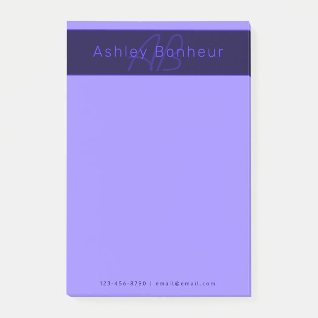 Modern Deep Purple Colours | Cool Name & Monogram Post-it Notes (Front)