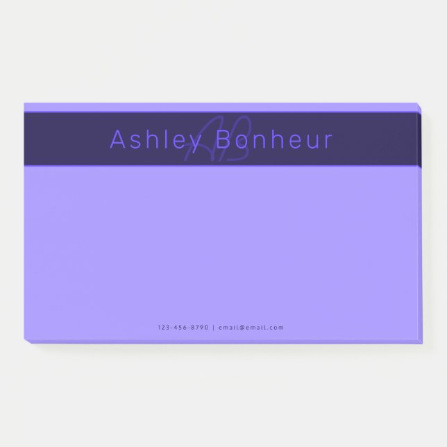 Modern Deep Purple Colours | Cool Name & Monogram Post-it Notes (Front)