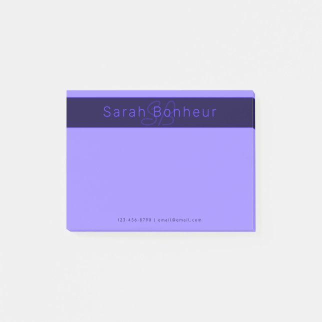 Modern Deep Purple Colours | Cool Name & Monogram Post-it Notes (Front)