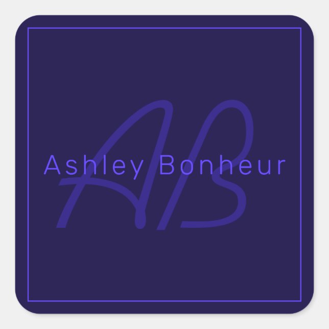 Modern Deep Purple Colours | Cool Name & Monogram Square Sticker (Front)