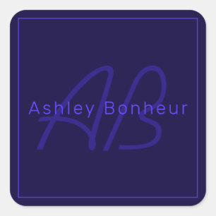 Modern Deep Purple Colours Cool Name & Monogram Square Sticker