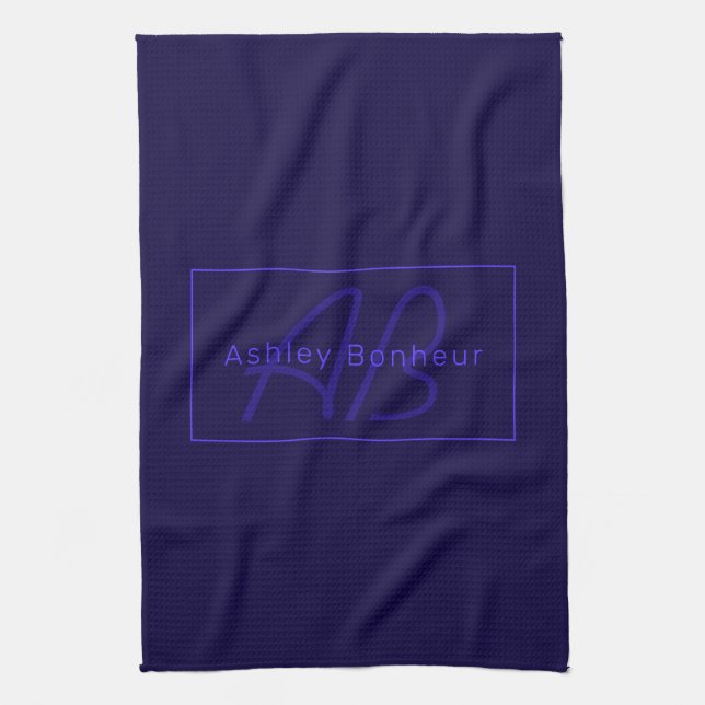 Modern Deep Purple Colours | Cool Name & Monogram Tea Towel (Vertical)