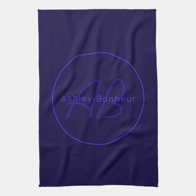 Modern Deep Purple Colours | Cool Name & Monogram Tea Towel (Vertical)
