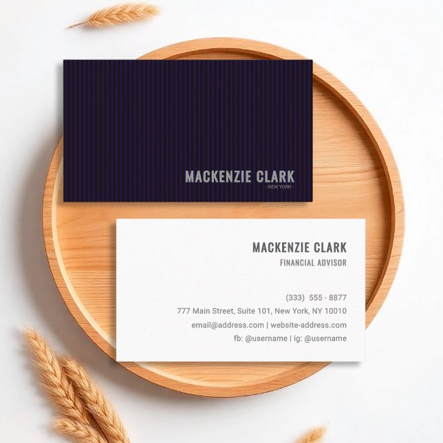 Modern Deep Purple Pinstripe & White Business Card (Creator Uploaded)