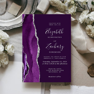 Modern Deep Purple Silver Agate Wedding Invitation