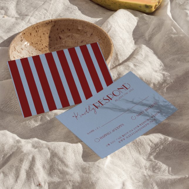 Modern Deep Red Blue Classy Fancy Wedding RSVP Card (Creator Uploaded)