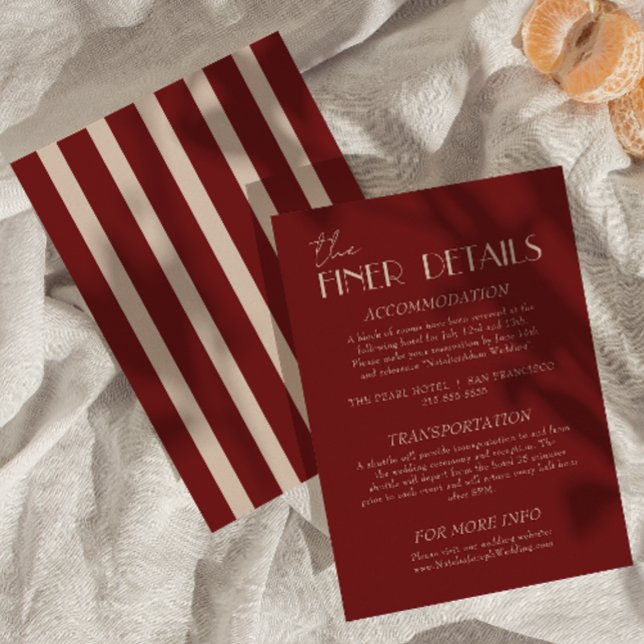 Modern Deep Red Cream Classy Fancy Wedding Details Enclosure Card (Creator Uploaded)