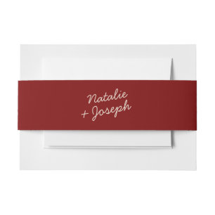 Modern Deep Red Cream Whimsical Unique Fun Wedding Invitation Belly Band