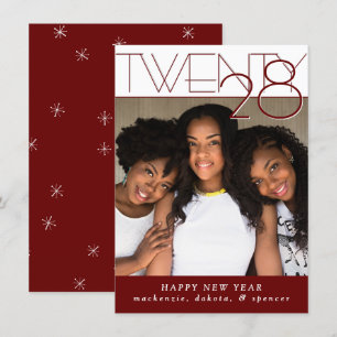 Modern Deep Red New Years Classic Custom Photo Holiday Card