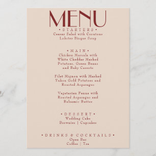 Modern Deep Red Retro Whimsical Fun Wedding Menu