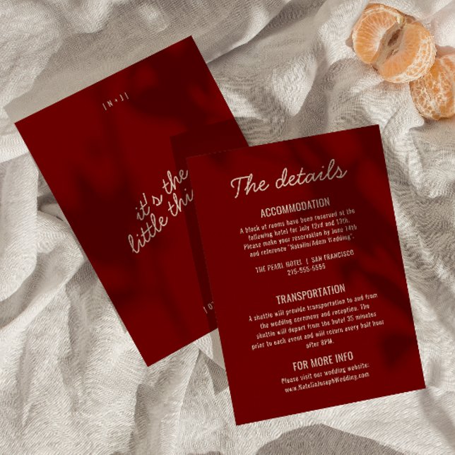 Modern Deep Red Whimsical Retro Wedding Details Enclosure Card (Creator Uploaded)