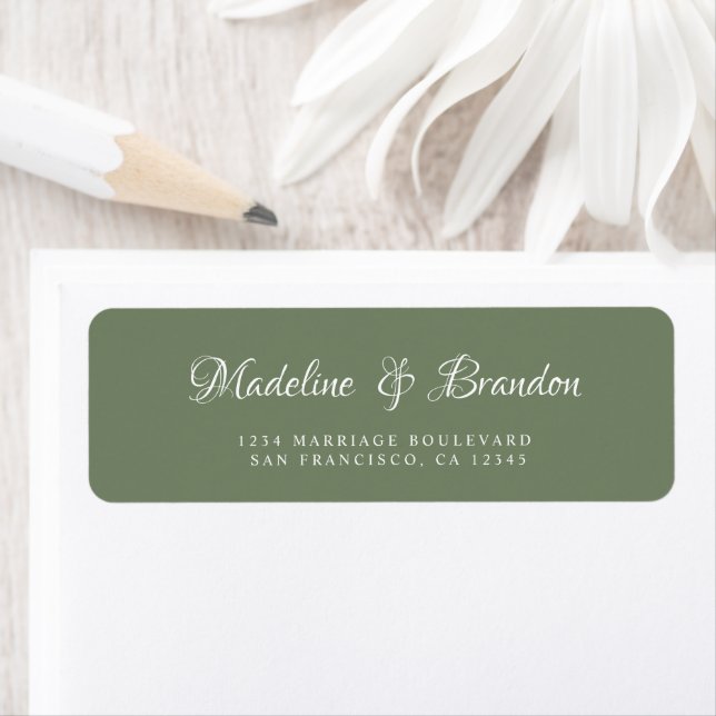 Modern Deep Sage Green Wedding Return Address (Insitu)
