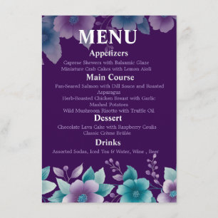 Modern 'Deep Sea Bloom' Wedding Menu   Purple & Te
