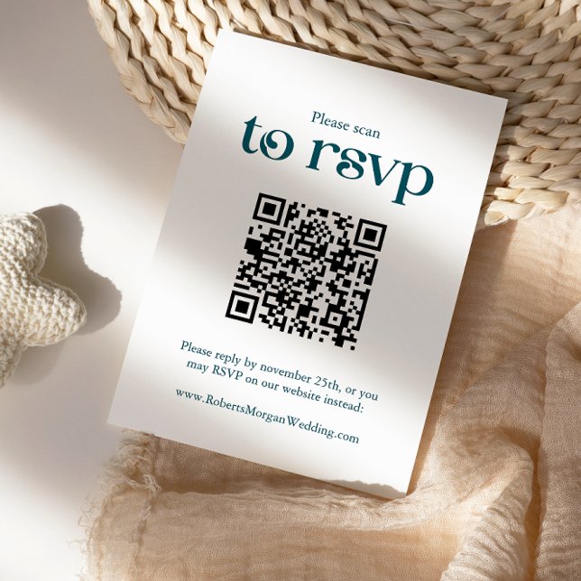 Modern Deep Teal QR Code Wedding RSVP Card (Creator Uploaded)