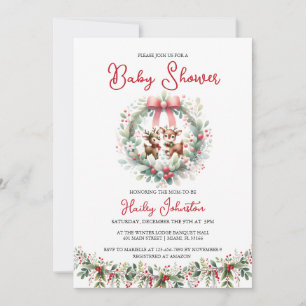 Modern Deer Christmas Baby Shower Invitation