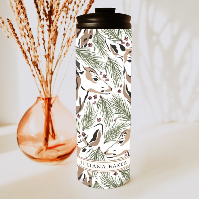 Modern Deer Foliage Personalised Thermal Tumbler (Creator Uploaded)