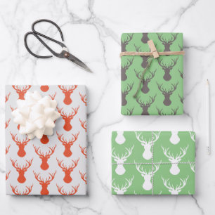 Modern Deer Head Silhouettes Wrapping Paper Sheet
