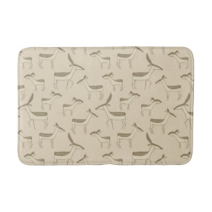 Modern Deer Illustration Beige Pattern Bath Mat