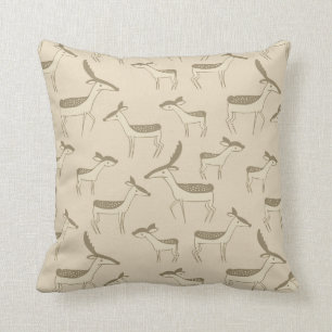 Modern Deer Illustration Beige Pattern Cushion