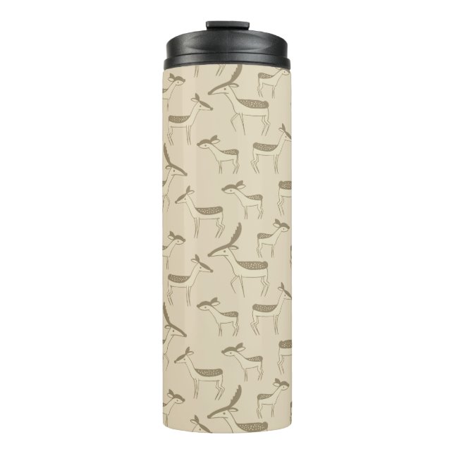 Modern Deer Illustration Beige Pattern Thermal Tumbler (Front)