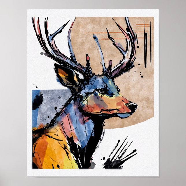 Modern deer print brown blue stag hunting camping (Front)