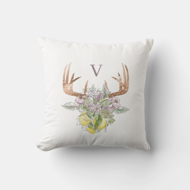 Modern Deer Skull And Floral Pastel Colour Cushion (Front)