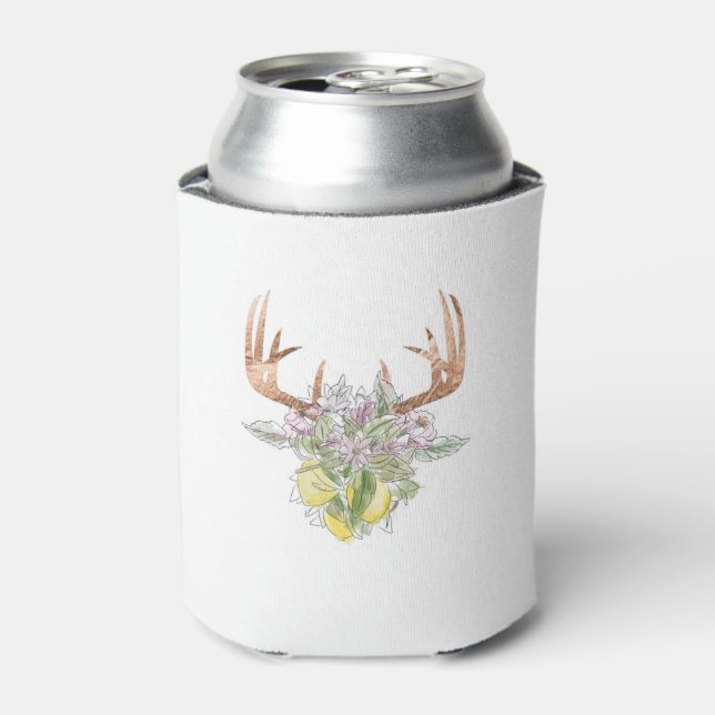 Modern Deer Skull And Floral Pastel Colours Can Cooler (Can Front)
