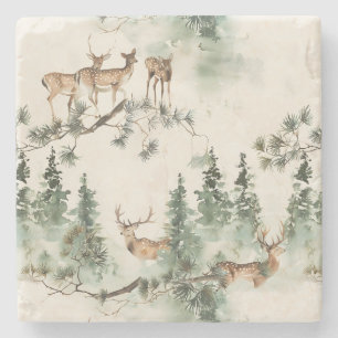 Modern deers watercolor stone coaster