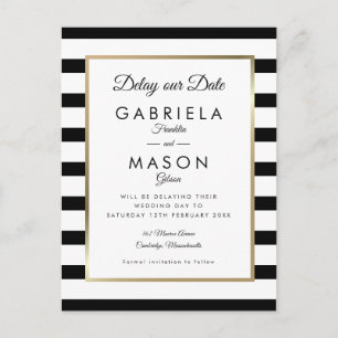 Modern Delay our Date Postponed Black and White Postcard