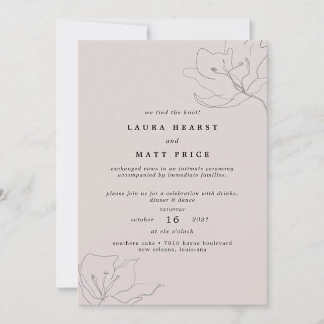 Modern Delicate Blush Pink Floral Elopement Invitation (Front)