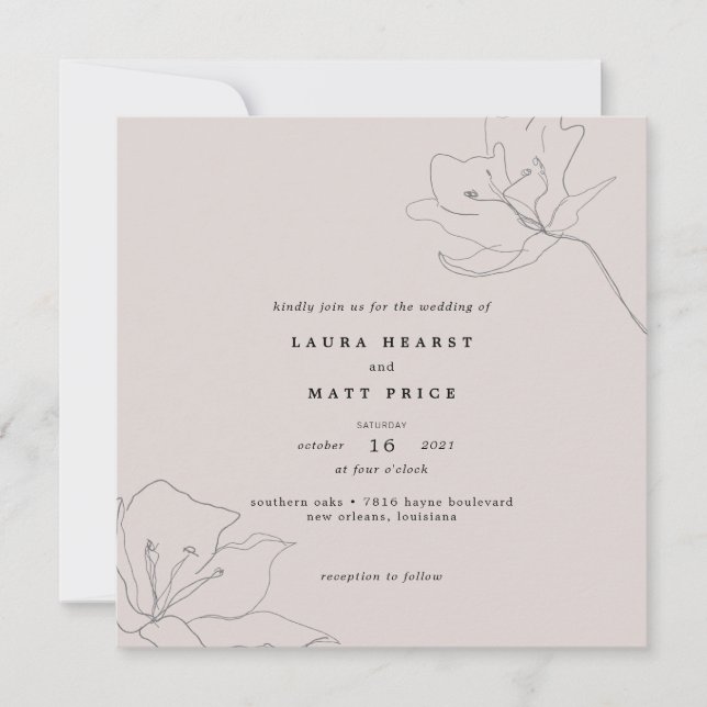 Modern Delicate Blush Pink Floral Wedding  (Front)