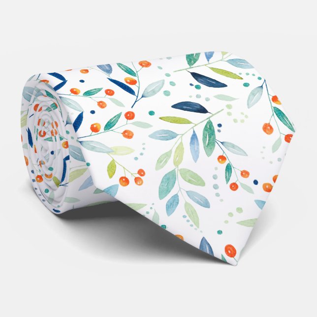 Modern Delicate Botanical Pattern Illustration Tie (Rolled)