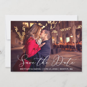 Modern Delicate Calligraphy Couple Photo Save The Date