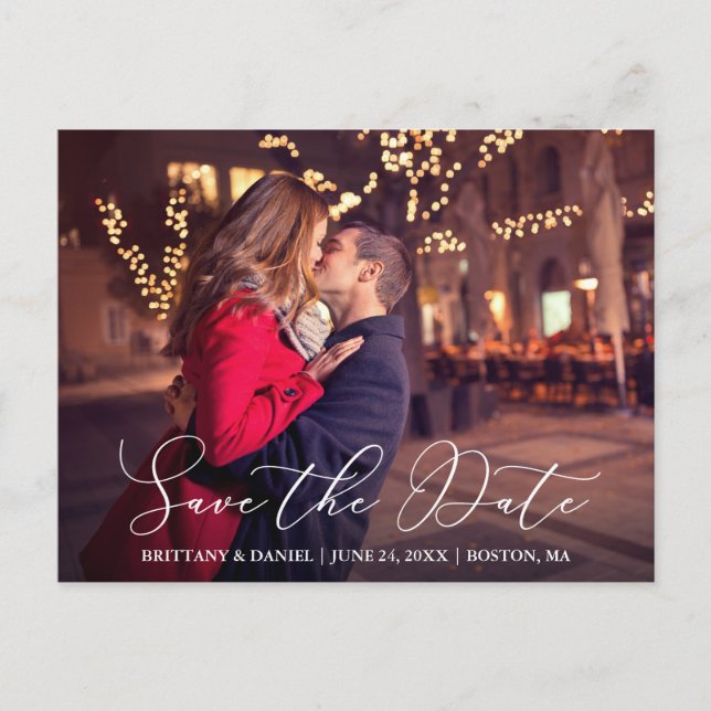 Modern Delicate Calligraphy Save The Date Photo Postcard (Front)