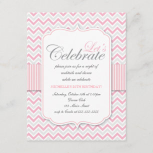 Modern Delicate Pink Chevron Birthday Party Invitation
