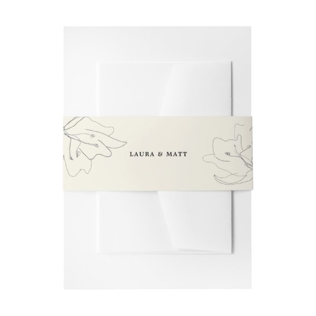 Modern Delicate Soft Eggshell Floral Invitation Belly Band (Front Example)
