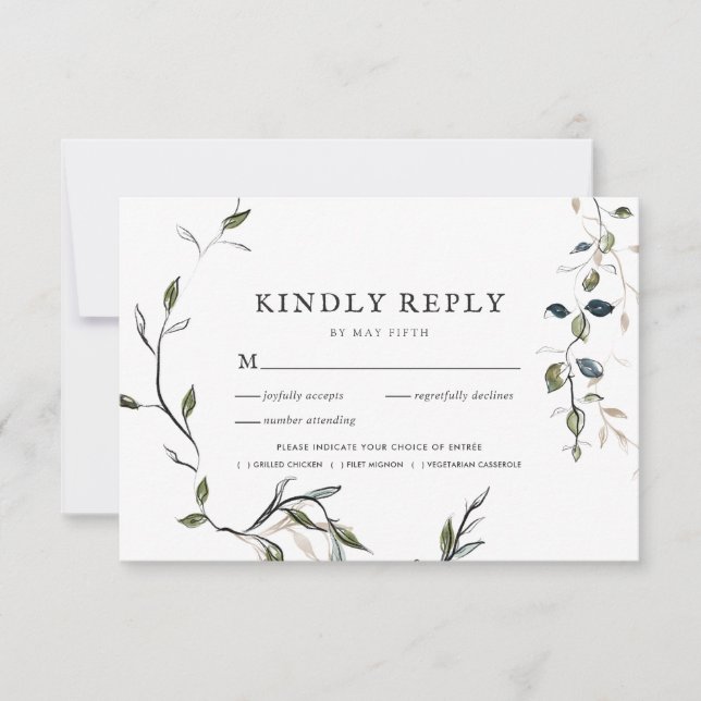 Modern Delicate Spring Greenery RSVP w/Meal (Front)