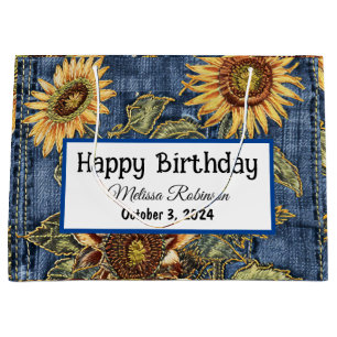 Modern Denim and Sunflowers  Large Gift Bag