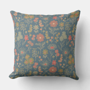 Modern Denim Blue & Coral Floral Cushion