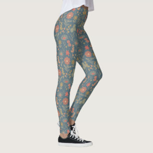 Modern Denim Blue & Coral Floral Leggings