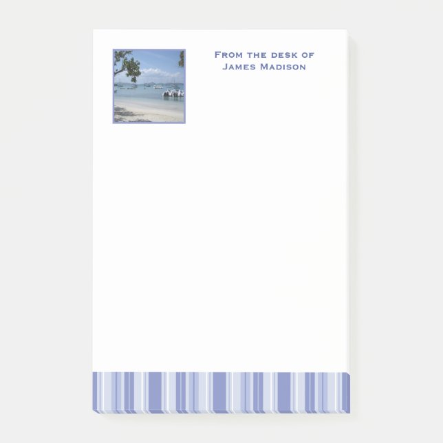 Modern Denim Blue Stripes with Custom Photo Post-it Notes (Front)