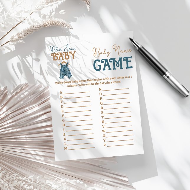 Modern Denim Boy Blue Jean Baby Shower Name Game Flyer (Creator Uploaded)